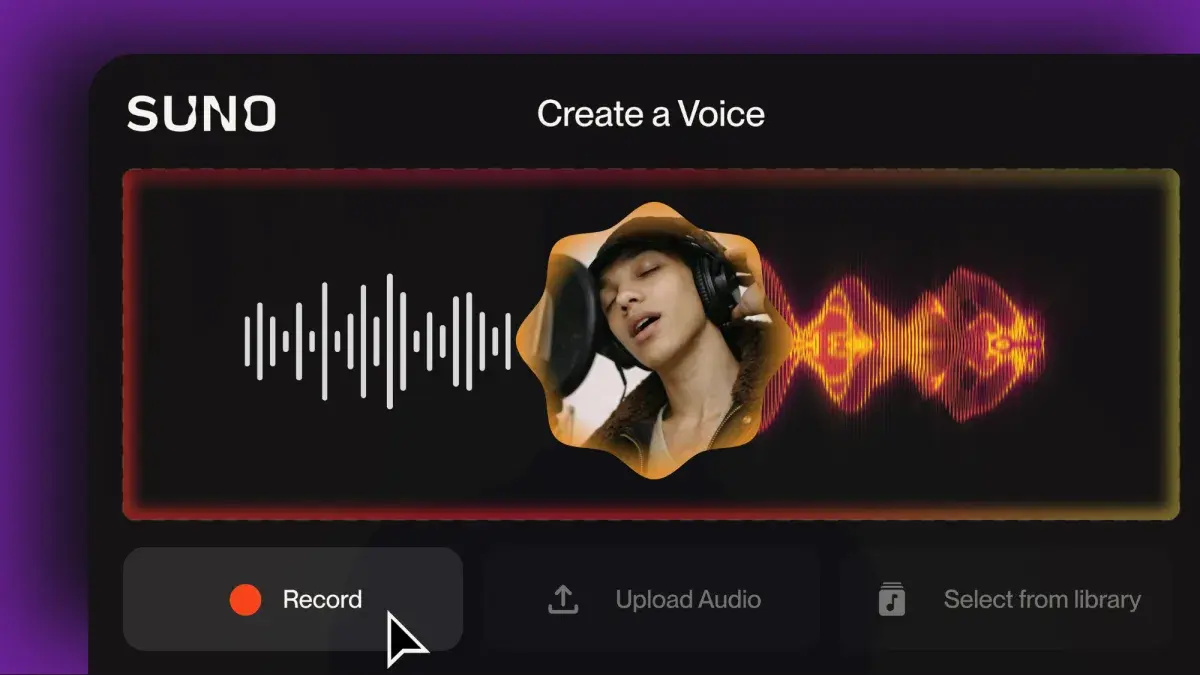 AI voice customization interface showing waveforms and personalization options for business audio content