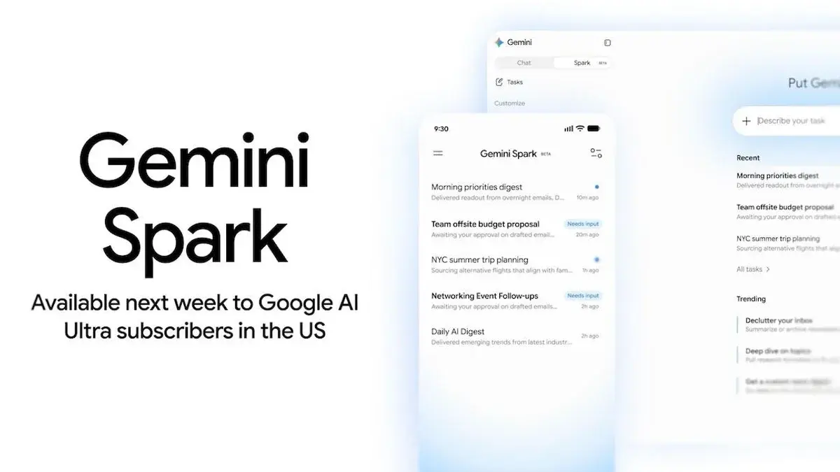 Google Gemini Spark Interface op engem Laptop mat lëtzebuerger Entreprise-Elementer