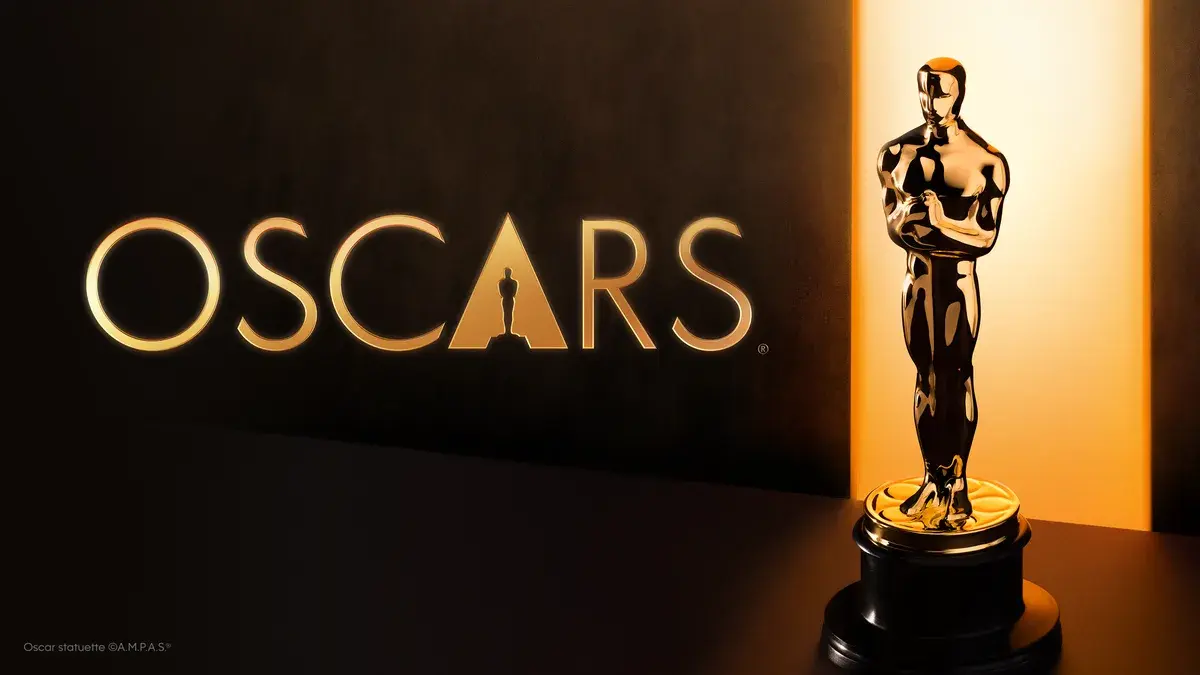 Statuette des Oscars avec des éléments visuels représentant l'intelligence artificielle